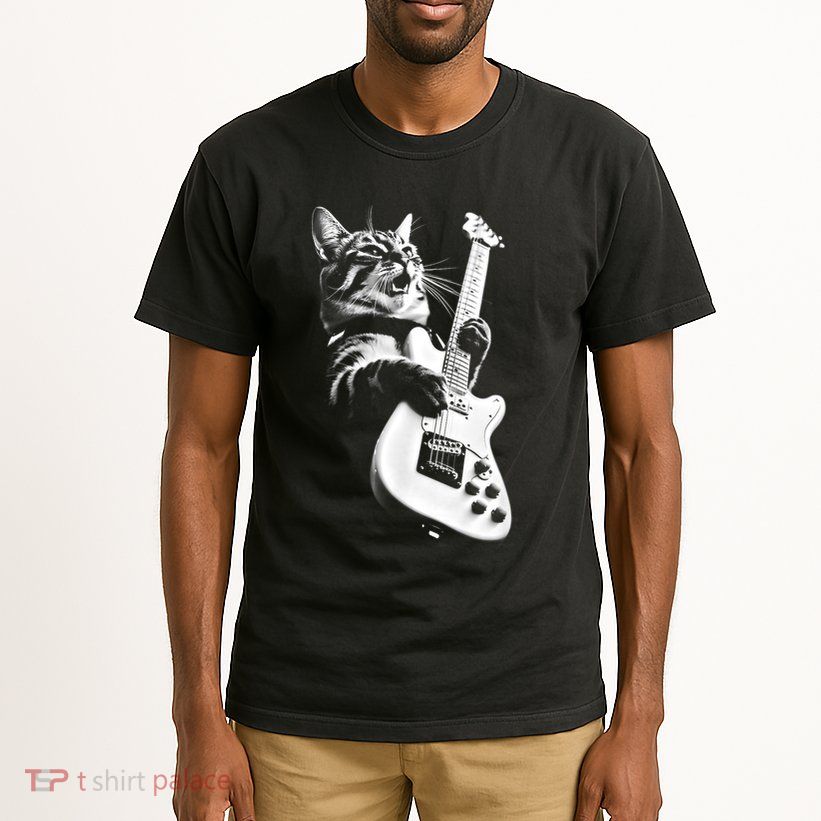 Rock Cat Playing Guitar Funny Guitar Cat Tall T-Shirt