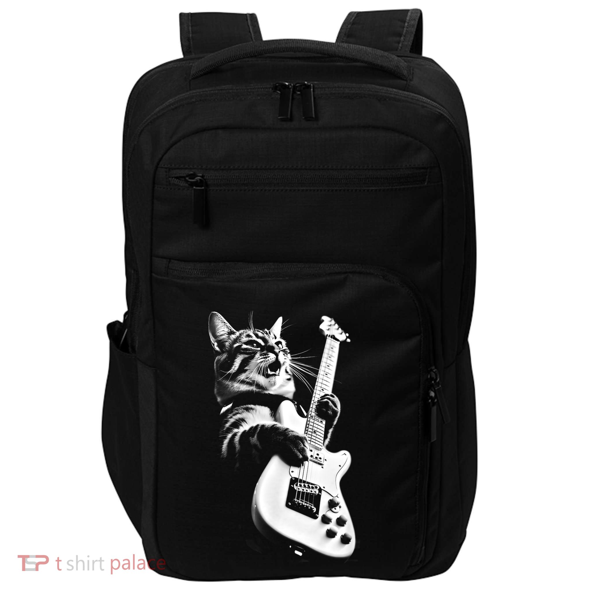 Rock Cat Playing Guitar Funny Guitar Cat Impact Tech Backpack