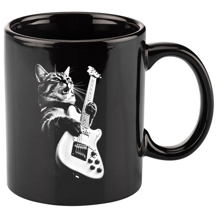Rock Cat Playing Guitar Funny Guitar Cat 11oz C Handle Ceramic Mug