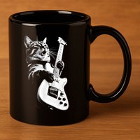 Rock Cat Playing Guitar Funny Guitar Cat 11oz C Handle Ceramic Mug