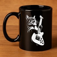 Rock Cat Playing Guitar Funny Guitar Cat 11oz C Handle Ceramic Mug