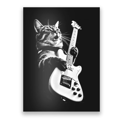 Rock Cat Playing Guitar Funny Guitar Cat Poster