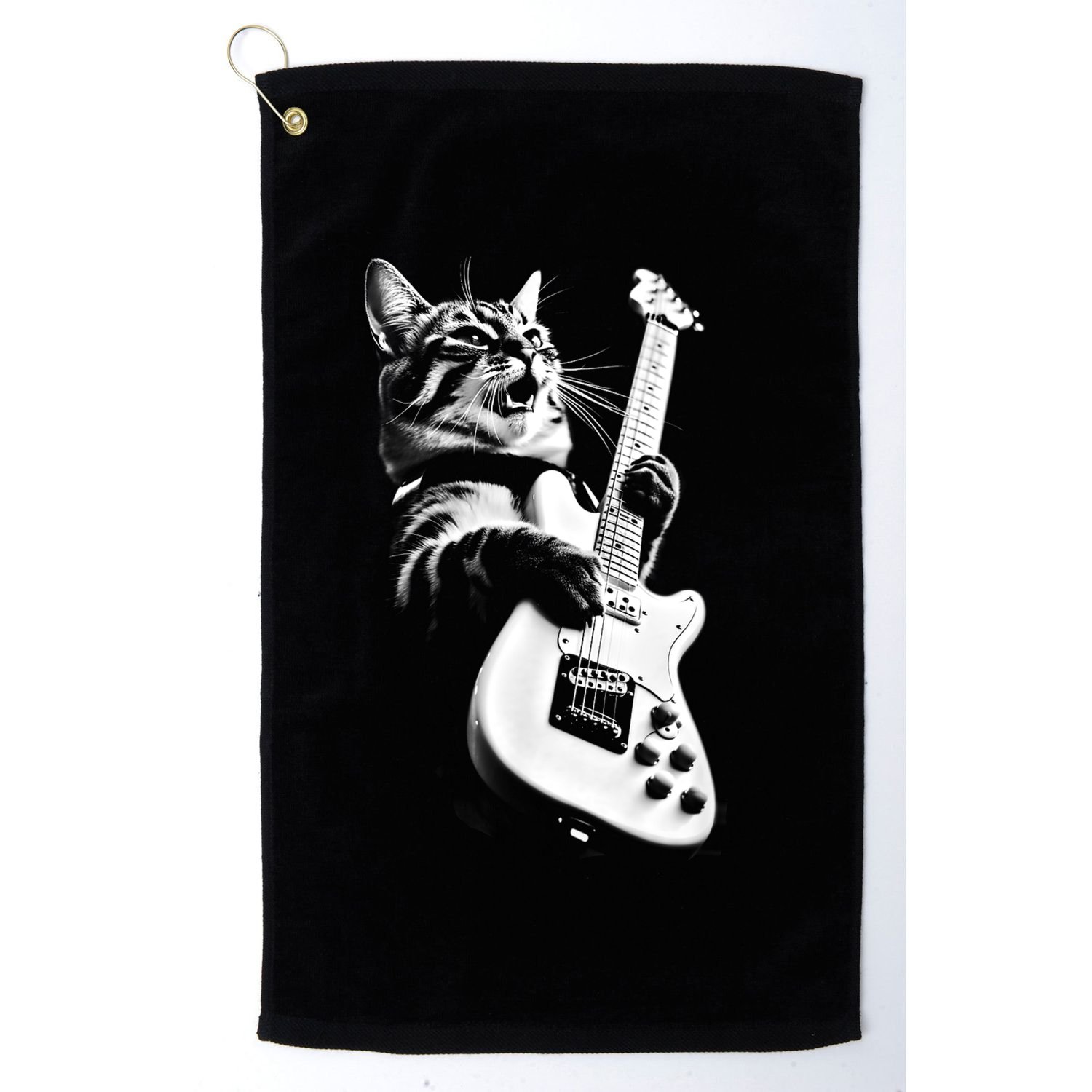Rock Cat Playing Guitar Funny Guitar Cat Golf Towel
