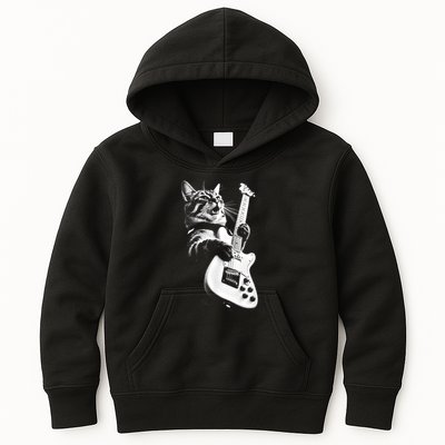 Rock Cat Playing Guitar Funny Guitar Cat Kids Hoodie