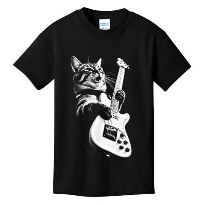 Rock Cat Playing Guitar Funny Guitar Cat Kids T-Shirt