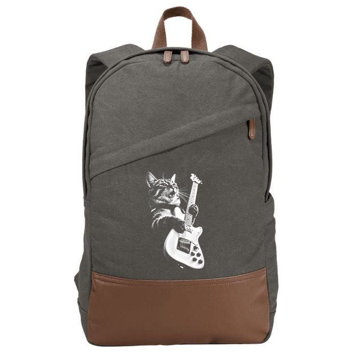 Rock Cat Playing Guitar Funny Guitar Cat Cotton Canvas Backpack