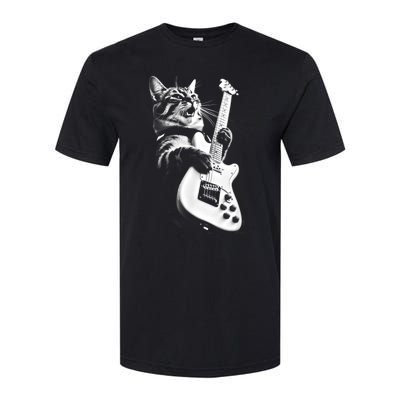 Rock Cat Playing Guitar Funny Guitar Cat Softstyle® CVC T-Shirt