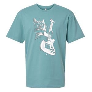 Rock Cat Playing Guitar Funny Guitar Cat Sueded Cloud Jersey T-Shirt