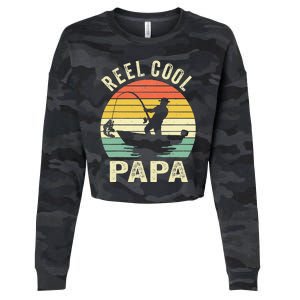 Reel Cool Papa Fishing Dad Gifts Father's Day Fisherman Fish Cropped Pullover Crew