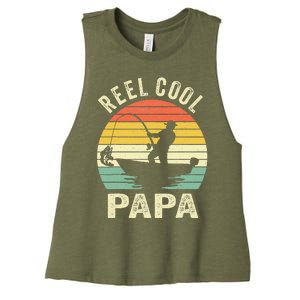 Reel Cool Papa Fishing Dad Gifts Father's Day Fisherman Fish Women's Racerback Cropped Tank