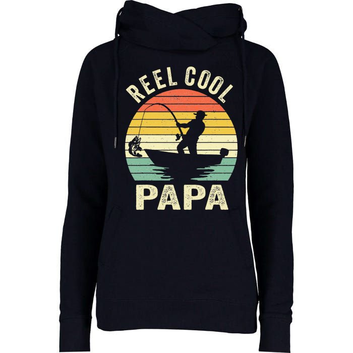 Reel Cool Papa Fishing Dad Gifts Father's Day Fisherman Fish Womens Funnel Neck Pullover Hood