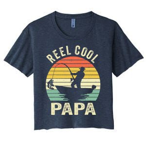 Reel Cool Papa Fishing Dad Gifts Father's Day Fisherman Fish Women's Crop Top Tee