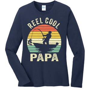 Reel Cool Papa Fishing Dad Gifts Father's Day Fisherman Fish Ladies Long Sleeve Shirt