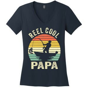 Reel Cool Papa Fishing Dad Gifts Father's Day Fisherman Fish Women's V-Neck T-Shirt