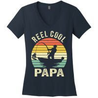 Reel Cool Papa Fishing Dad Gifts Father's Day Fisherman Fish Women's V-Neck T-Shirt