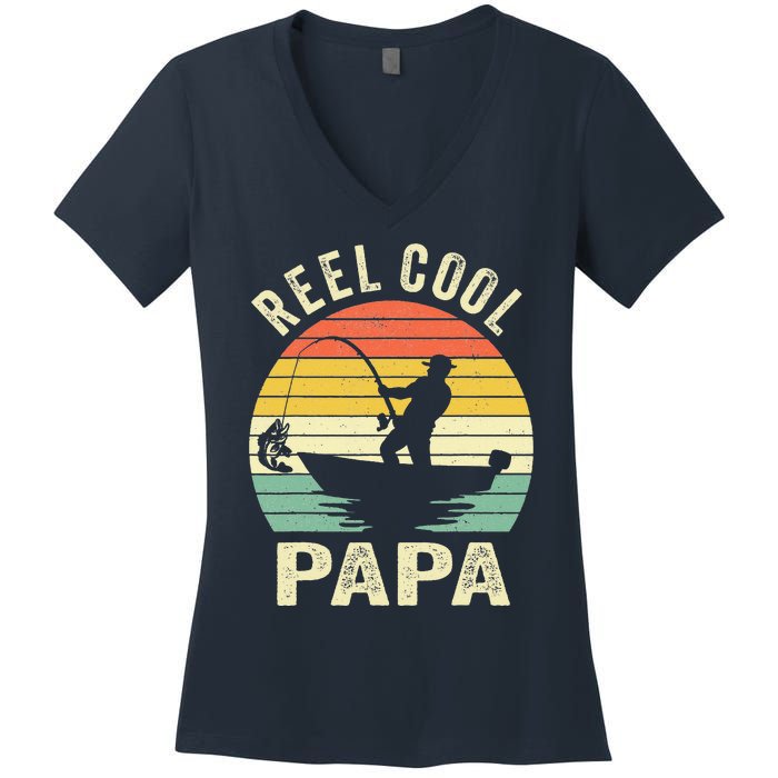 Reel Cool Papa Fishing Dad Gifts Father's Day Fisherman Fish Women's V-Neck T-Shirt