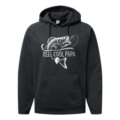 Reel Cool Papa Fishing Dad Gifts Fathers Day Fisherman Fish Performance Fleece Hoodie