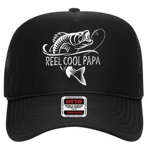 Reel Cool Papa Fishing Dad Gifts Fathers Day Fisherman Fish High Crown Mesh Back Trucker Hat