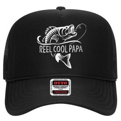 Reel Cool Papa Fishing Dad Gifts Fathers Day Fisherman Fish High Crown Mesh Back Trucker Hat