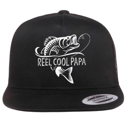 Reel Cool Papa Fishing Dad Gifts Fathers Day Fisherman Fish Flat Bill Trucker Hat