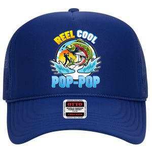 Reel Cool Pop Pop Fishing Dad Father Day Gift Papa Daddy Gift High Crown Mesh Back Trucker Hat