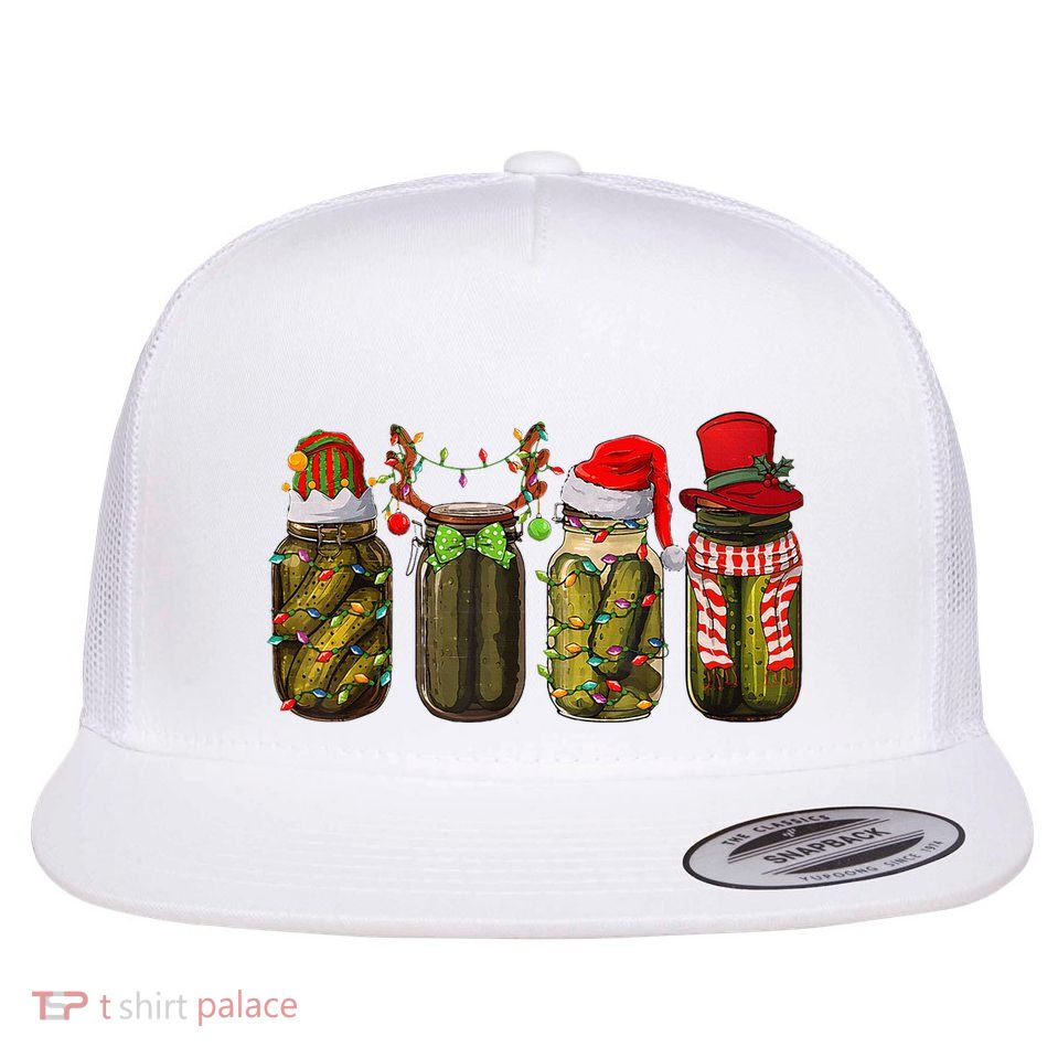 Retro Canned Pickles Christmas Light Homemade Pickle Jar Flat Bill Trucker Hat