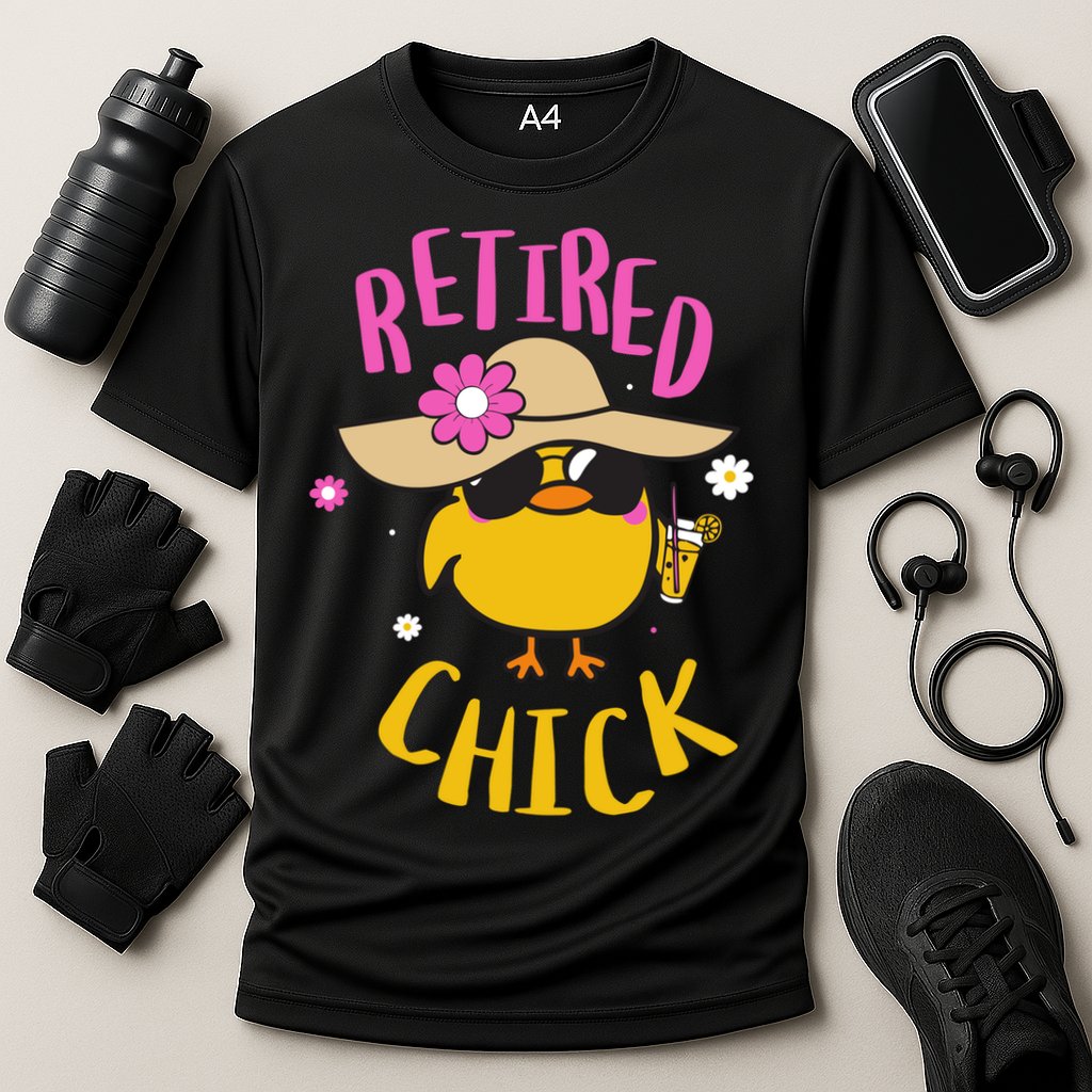 Retired Chick Pension Vacation Pensioner Retirement Chicken Gift Cooling Performance Crew T-Shirt
