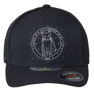 Realistic Cat Purring And Karma Lover Flexfit Unipanel Trucker Cap