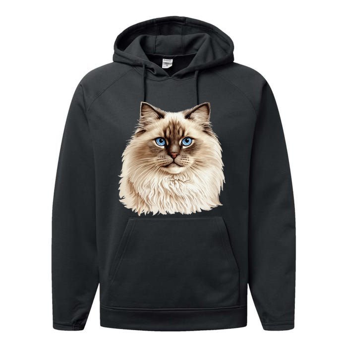 Ragdoll Cat Portrait Ragdoll Cat Head Ragdoll Cat Face Performance Fleece Hoodie