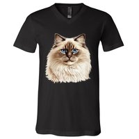 Ragdoll Cat Portrait Ragdoll Cat Head Ragdoll Cat Face V-Neck T-Shirt