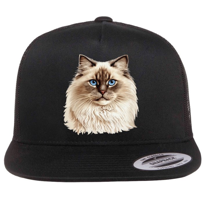 Ragdoll Cat Portrait Ragdoll Cat Head Ragdoll Cat Face Flat Bill Trucker Hat