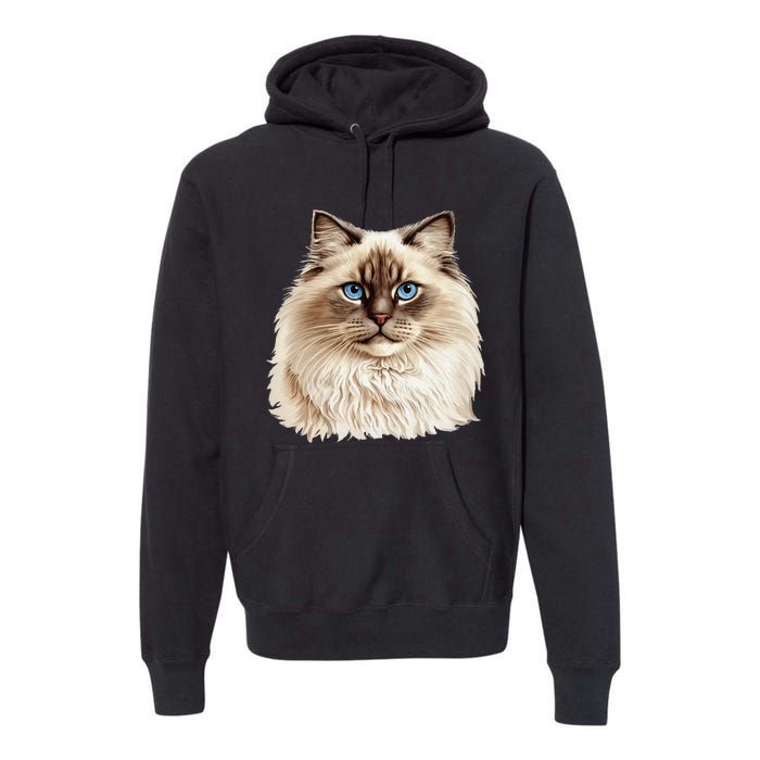 Ragdoll Cat Portrait Ragdoll Cat Head Ragdoll Cat Face Premium Hoodie