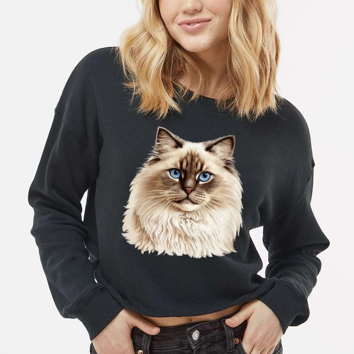 Ragdoll Cat Portrait Ragdoll Cat Head Ragdoll Cat Face Cropped Pullover Crew