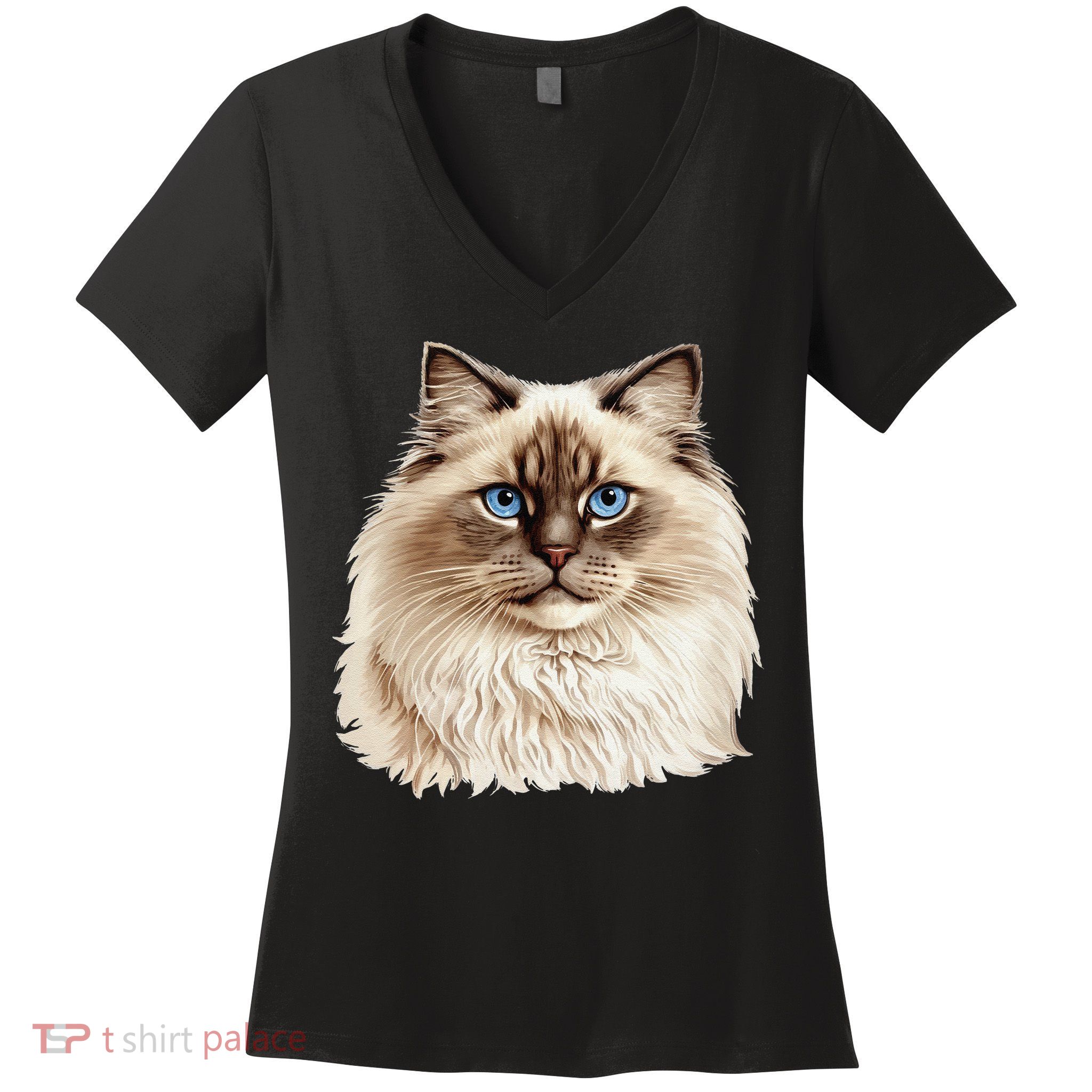 Ragdoll Cat Portrait Ragdoll Cat Head Ragdoll Cat Face Women's V-Neck T-Shirt