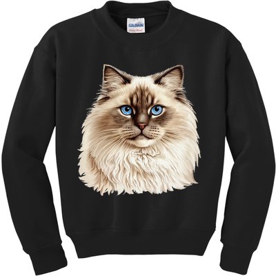 Ragdoll Cat Portrait Ragdoll Cat Head Ragdoll Cat Face Kids Sweatshirt
