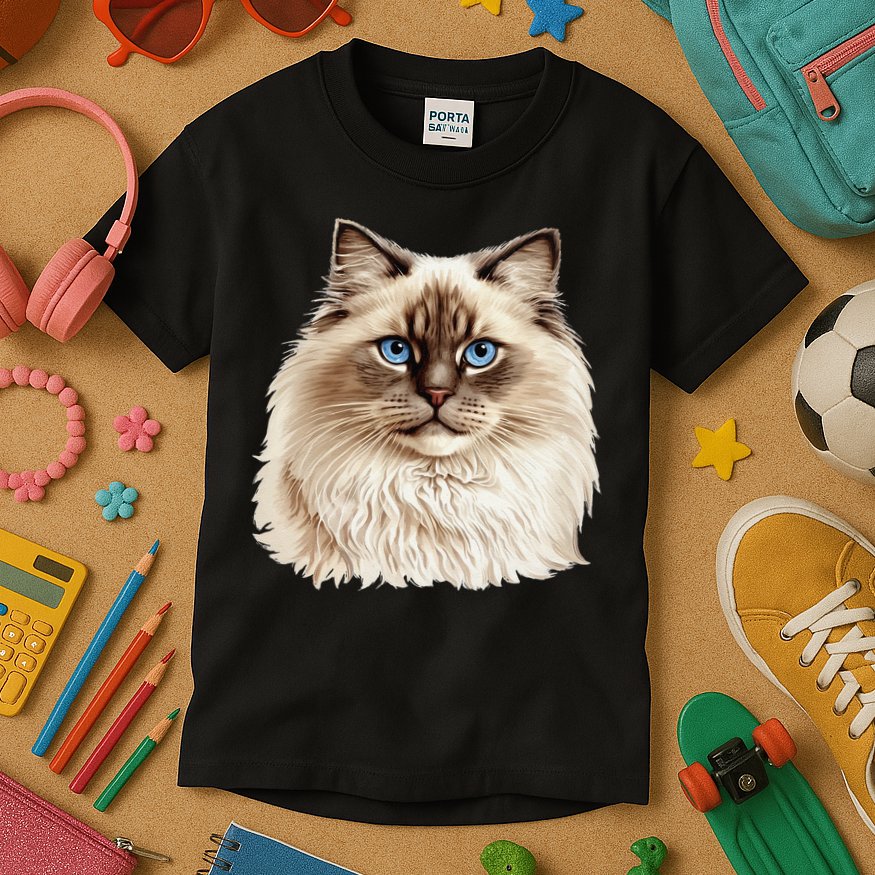 Ragdoll Cat Portrait Ragdoll Cat Head Ragdoll Cat Face Kids T-Shirt