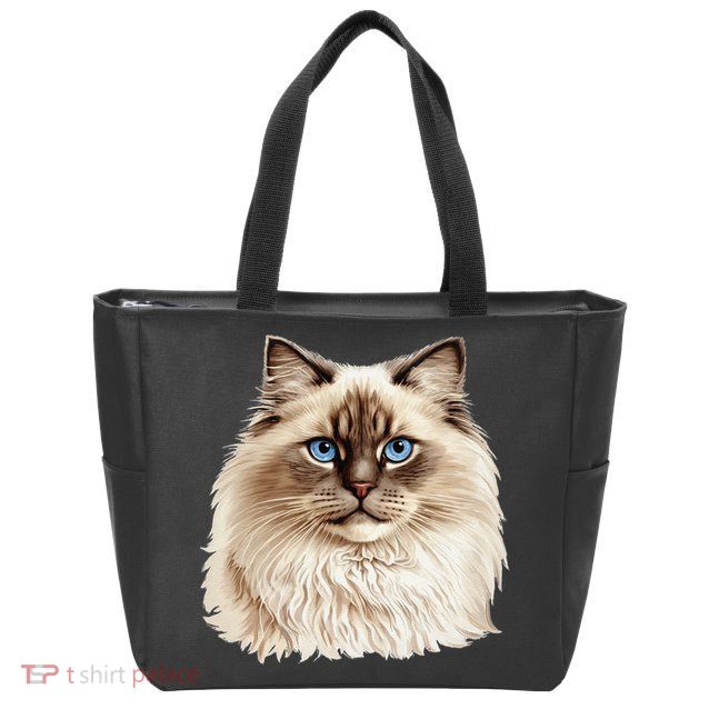 Ragdoll Cat Portrait Ragdoll Cat Head Ragdoll Cat Face Zip Tote Bag