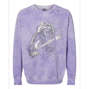 Rock Cat Playing Guitar Funny Guitar Cat Colorblast Crewneck Sweatshirt