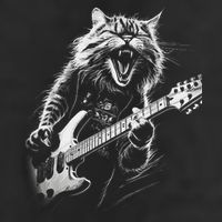 Rock Cat Playing Guitar Funny Guitar Cat 7 Panel Mesh Trucker Snapback Hat