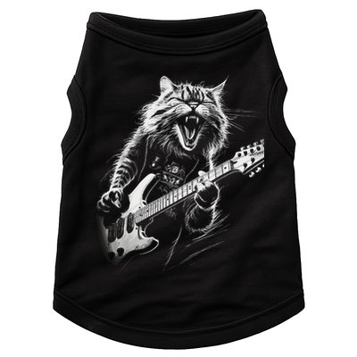 Rock Cat Playing Guitar Funny Guitar Cat Doggie Tank