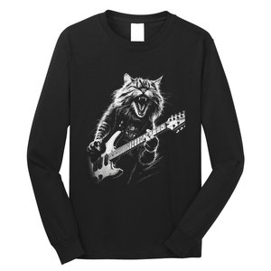 Rock Cat Playing Guitar Funny Guitar Cat Long Sleeve Shirt