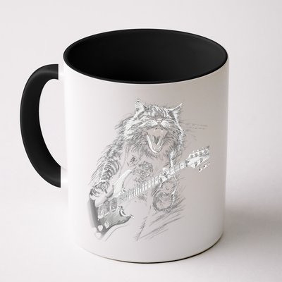 Rock Cat Playing Guitar Funny Guitar Cat Mug