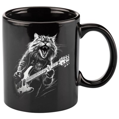 Rock Cat Playing Guitar Funny Guitar Cat 11oz C Handle Ceramic Mug