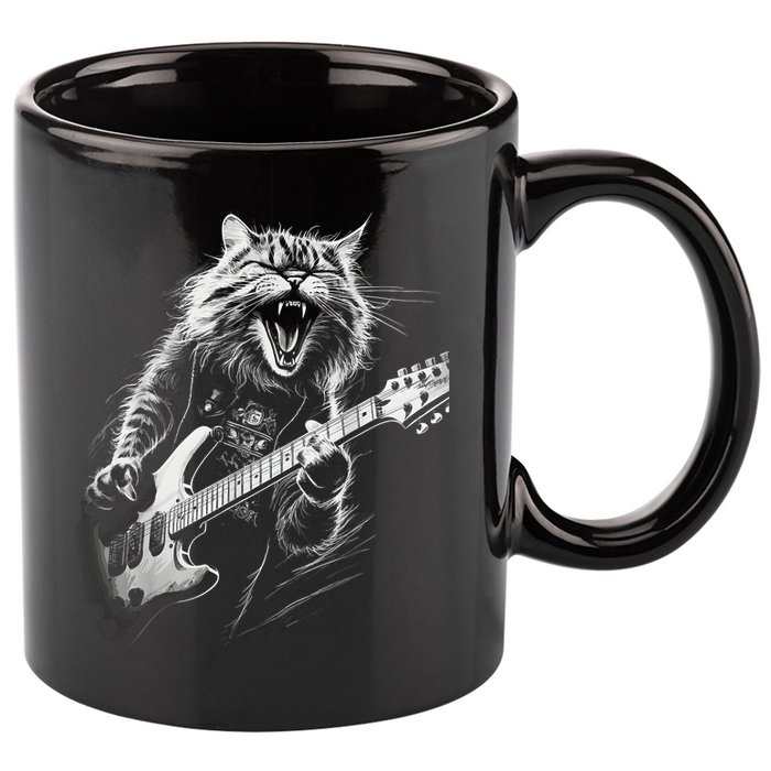 Rock Cat Playing Guitar Funny Guitar Cat 11oz C Handle Ceramic Mug