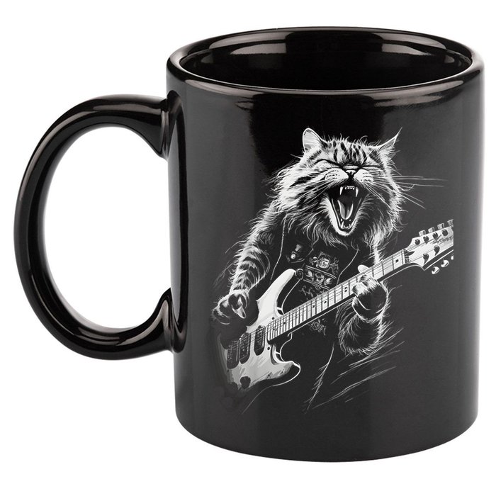Rock Cat Playing Guitar Funny Guitar Cat 11oz C Handle Ceramic Mug