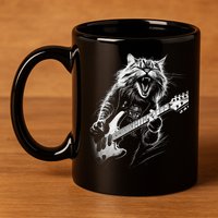 Rock Cat Playing Guitar Funny Guitar Cat 11oz C Handle Ceramic Mug