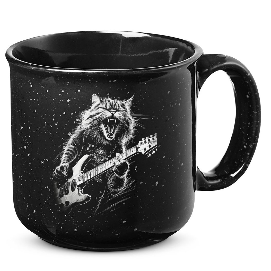 Rock Cat Playing Guitar Funny Guitar Cat 15oz Campfire Ceramic Mug