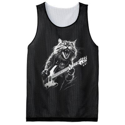 Rock Cat Playing Guitar Funny Guitar Cat Mesh Reversible Basketball Jersey Tank