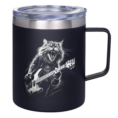 Rock Cat Playing Guitar Funny Guitar Cat 12oz Stainless Steel Coffee Mug