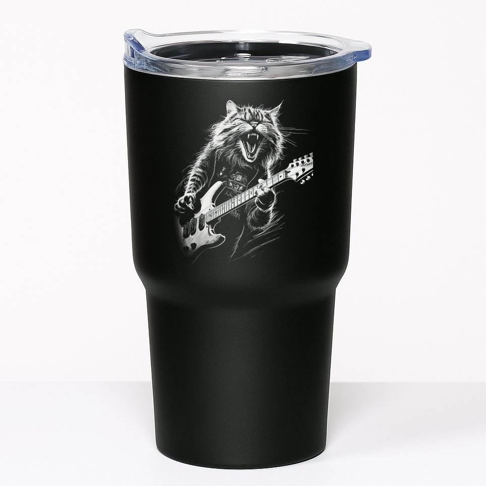 Rock Cat Playing Guitar Funny Guitar Cat Tumbler
